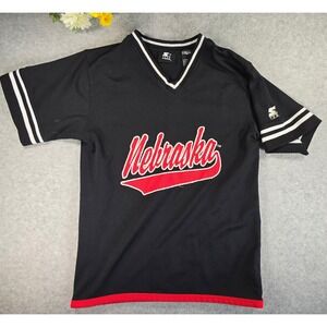 Y2K Starter Nebraska Huskers V-Neck Mesh Jersey Black Red Youth Medium 10-12